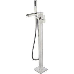 Lexora Home Cascata Free Standing Bathtub Faucet with Showerwand in Nickel