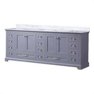 Lexora Home Dukes 84&quot Carrara Marble Top Double Vanity with Sinks in Dark Gray