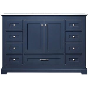 Lexora Home Dukes 48&quot Carrara Marble Top Single Vanity with Sink in Navy Blue