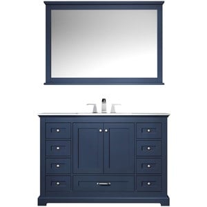 Lexora Home Dukes 48&quot Carrara Marble Top Single Vanity in Navy Blue