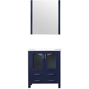 Lexora Home Volez 30&quot Single Vanity with Integrated Sink and Mirror in Navy Blue