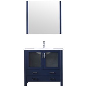 Lexora Home Volez 36&quot Single Vanity with Integrated Sink and Mirror in Navy Blue