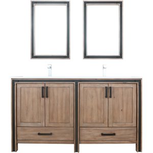 Lexora Home Ziva 60&quot Cultured Marble Top Double Vanity in Rustic Barnwood