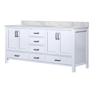 Lexora Home Jacques 72&quot Carrara Marble Top Double Vanity with Sinks in White
