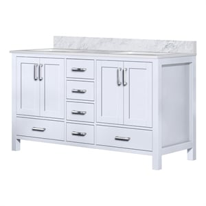 Lexora Home Jacques 60&quot Carrara Marble Top Double Vanity with Sinks in White