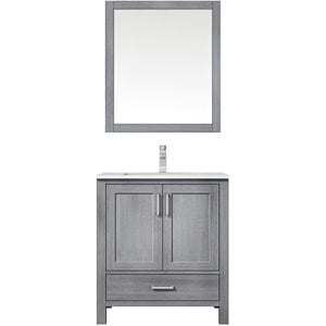 Lexora Home Jacques 30&quot Carrara Marble Top Single Vanity in Distressed Gray