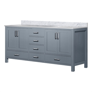 Lexora Home Jacques 72&quot Carrara Marble Top Double Vanity with Sinks in Dark Gray