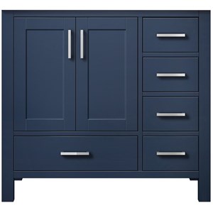 Lexora Home Jacques 36&quot Carrara Marble Top Single Vanity with Sink in Navy Blue