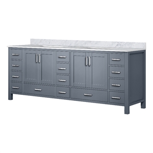 Lexora Home Jacques 84&quot Carrara Marble Top Double Vanity with Sinks in Dark Gray