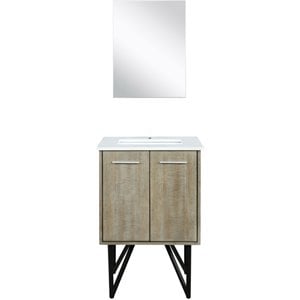 Lexora Home Lancy 24&quot Single Quartz Top Bathroom Vanity with Mirror in Rustic