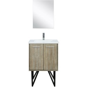 Lexora Home Lancy 24&quot Single Quartz Top Bathroom Vanity with Faucet and Mirror