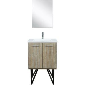 Lexora Home Lancy 24&quot Single Quartz Top Bathroom Vanity with Faucet and Mirror