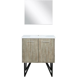Lexora Home Lancy 30&quot Single Quartz Top Bathroom Vanity with Mirror in Rustic