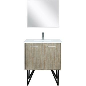 Lexora Home Lancy 30&quot Single Quartz Top Bathroom Vanity with Faucet and Mirror