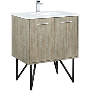 Lexora Home Lancy 30&quot Single Quartz Top Bathroom Vanity with Rose Gold Faucet