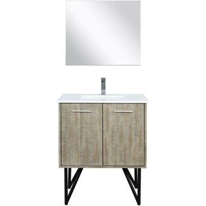 Lexora Home Lancy 30&quot Single Quartz Top Bathroom Vanity with Faucet and Mirror