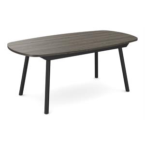 amisco gibson wood dining table in medium gray veneer/black metal