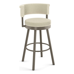 amisco rosco 26 in. swivel counter stool - cream boucle polyester / grey metal
