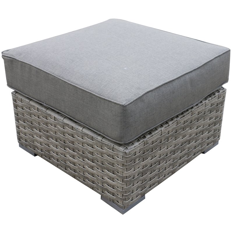 Bali Silver/Gray Two-Tone Wicker Ottoman in Charcoal Gray Cushion