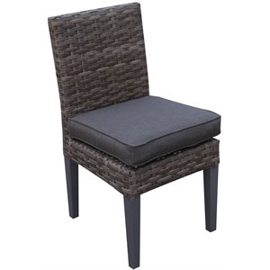 Bali Silver/Gray Two-Tone Wicker Armless Dining Chair in Charcoal Gray Cushion