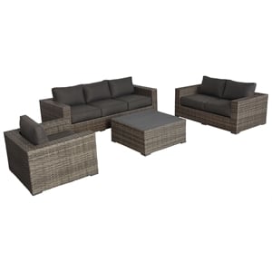 Bali Silver/Gray Two-Tone Wicker Deep Seating Set in Charcoal Gray Cushion