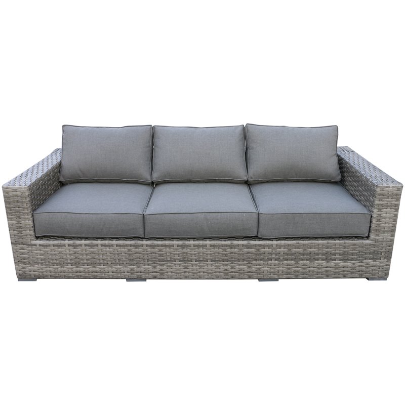 Bali Silver/Gray Two-Tone Wicker Sofa in Charcoal Gray Cushion
