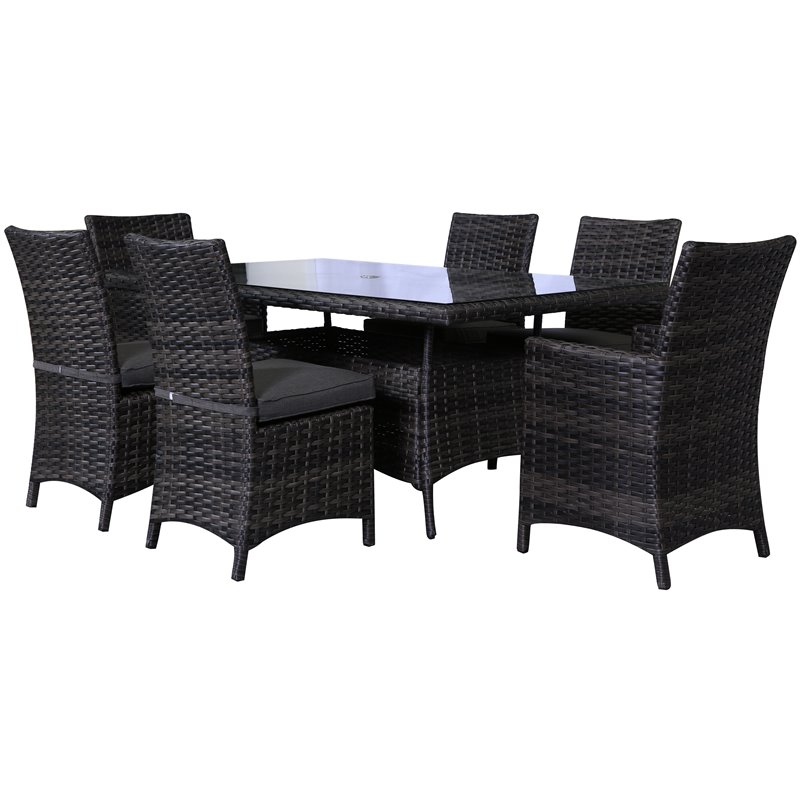 Bora Bora Two-Tone Wicker Rattan Dining Set in Charcoal Cushion