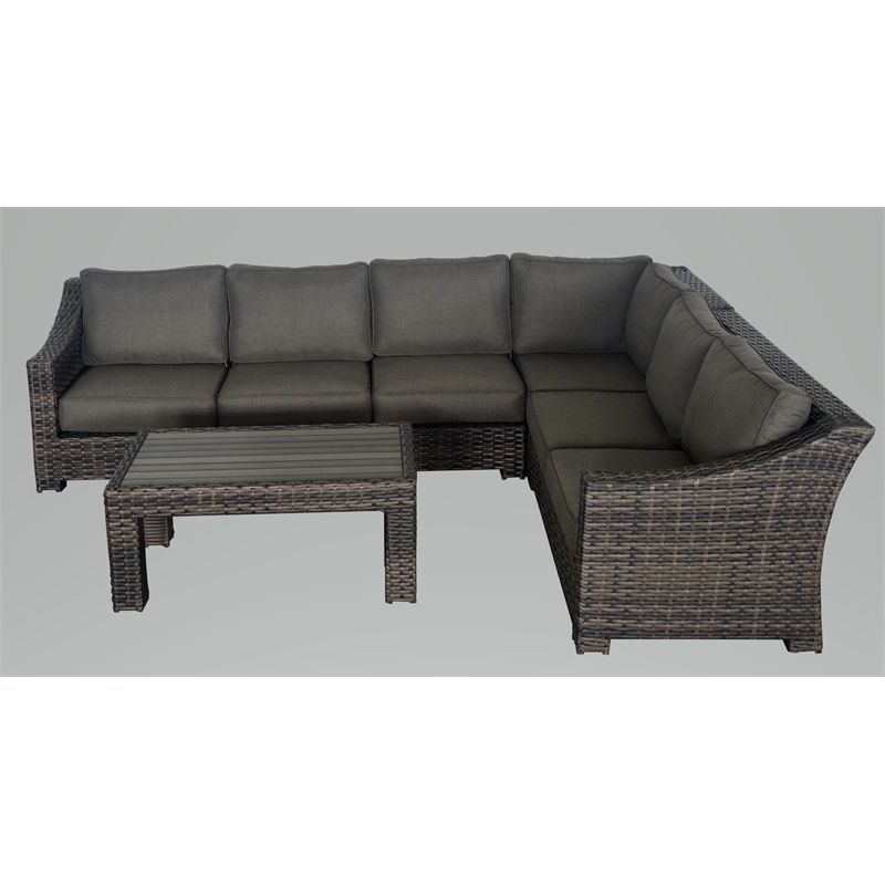 Bora Bora Two-Tone Wicker Sectional Set in Charcoal Cushion