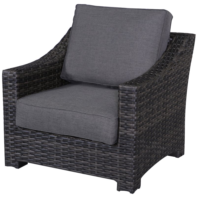 Bora Bora Two-Tone Wicker Rattan Club Chair in Charcoal Cushion