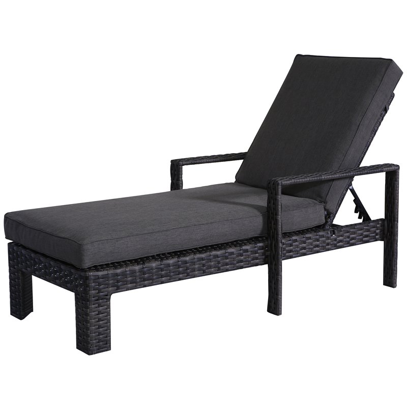 Bora Bora Two-Tone Wicker Rattan Chaise Lounge in Charcoal Cushion
