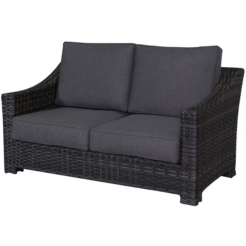 Bora Bora Two-Tone Wicker Rattan Loveseat in Charcoal Cushion