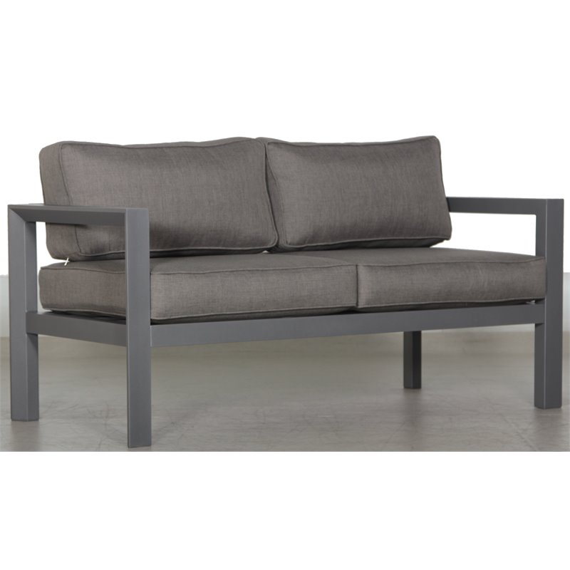Cabo Aluminum Loveseat with Gray Frame in Charcoal Cushion