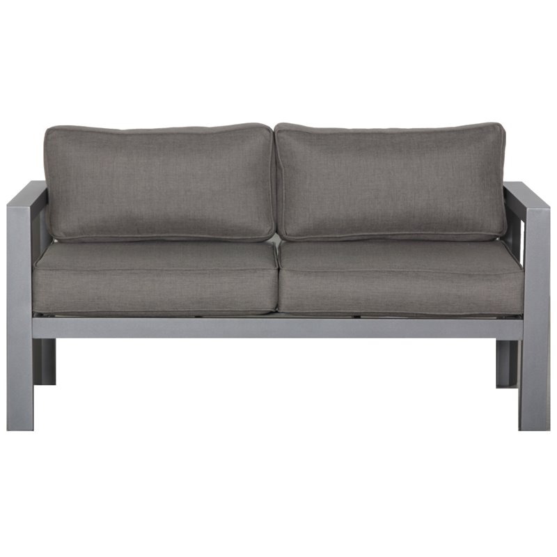 Cabo Aluminum Loveseat with Gray Frame in Charcoal Cushion