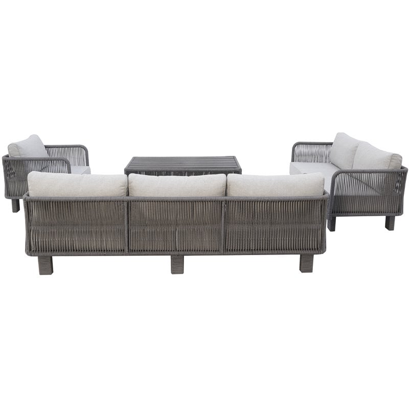 Cancun Aluminum Deep Seating Set with Dark Gray Rope in Silver Cushion