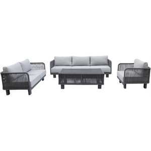 Cancun Aluminum Deep Seating Set with Dark Gray Rope in Silver Cushion