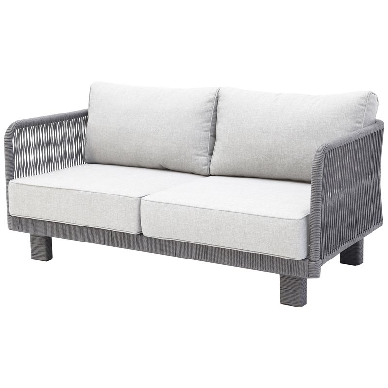 Cancun Aluminum Loveseat with Dark Gray Rope in Silver Cushion