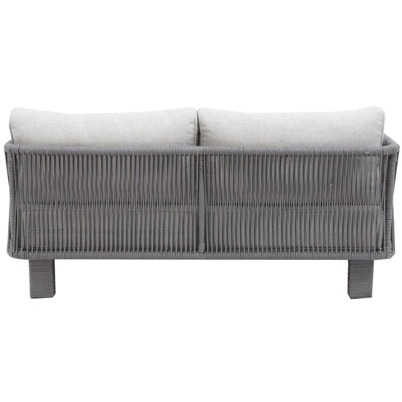 Cancun Aluminum Loveseat with Dark Gray Rope in Silver Cushion