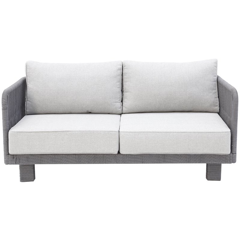 Cancun Aluminum Loveseat with Dark Gray Rope in Silver Cushion