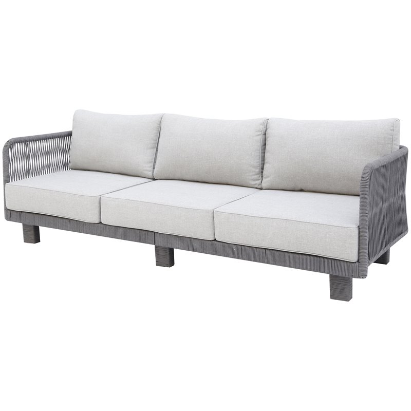 Cancun Aluminum Sofa with Dark Gray Rope in Silver Cushion