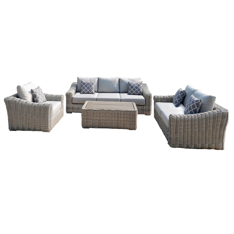 Hawaii Three-Tone Wicker Deep Seating Set in Silver Gray Cushion