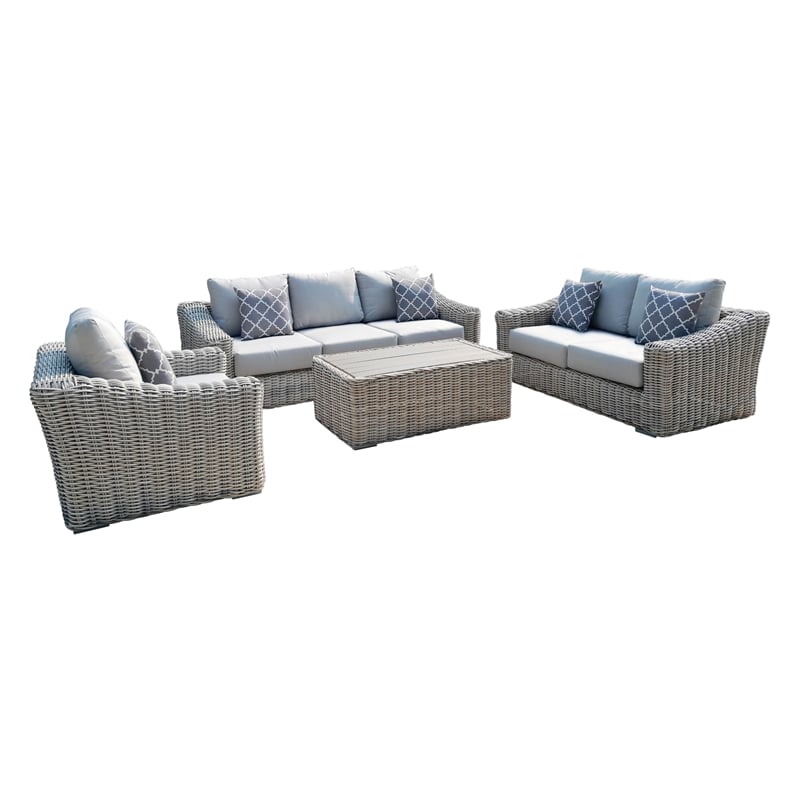 Hawaii Three-Tone Wicker Deep Seating Set in Silver Gray Cushion