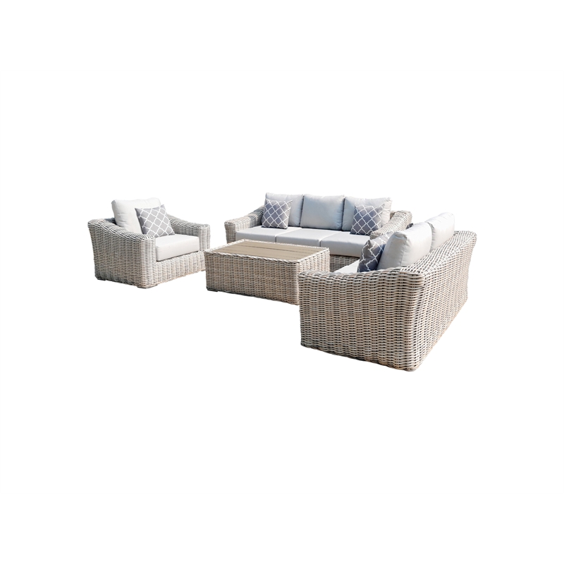 Hawaii Three-Tone Wicker Deep Seating Set in Silver Gray Cushion