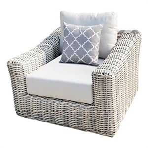 Hawaii Three-Tone Wicker Gray/Off White/Beige Arm Chair in Silver Gray Cushion