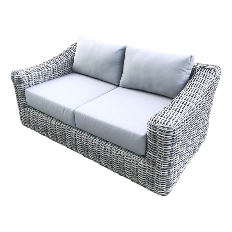 Hawaii Three-Tone Wicker Gray/Off White/Beige Loveseat in Silver Gray Cushion