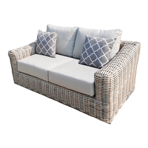 Hawaii Three-Tone Wicker Gray/Off White/Beige Loveseat in Silver Gray Cushion