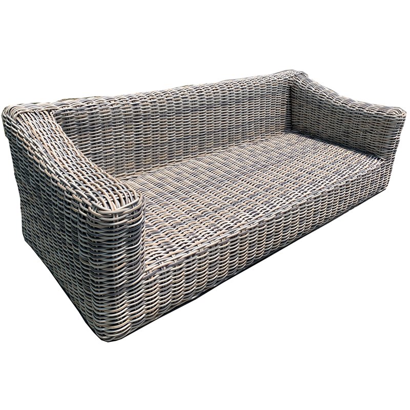 Hawaii Three-Tone Wicker Gray/Off White/Beige Sofa in Silver Gray Cushion