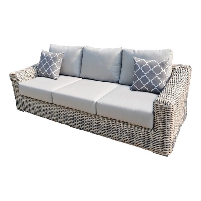 Hawaii Three-Tone Wicker Gray/Off White/Beige Sofa in Silver Gray Cushion