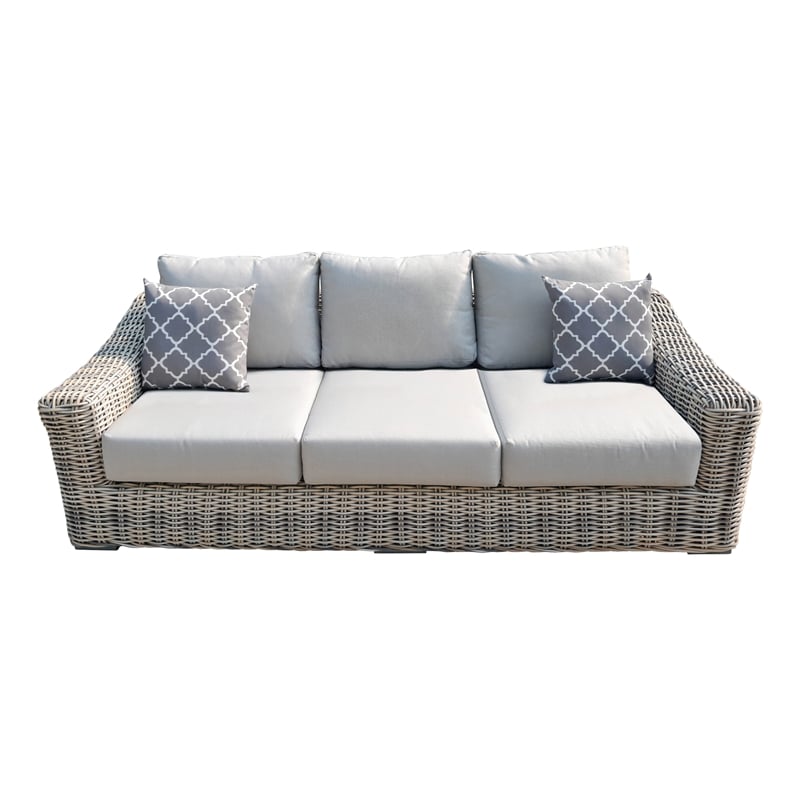 Hawaii Three-Tone Wicker Gray/Off White/Beige Sofa in Silver Gray Cushion
