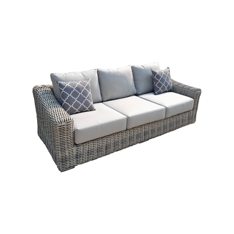 Hawaii Three-Tone Wicker Gray/Off White/Beige Sofa in Silver Gray Cushion