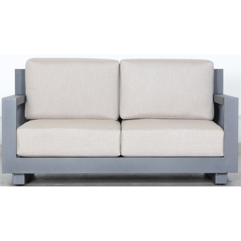 Paris Loveseat Gray Aluminum Frame in Taupe Cushion
